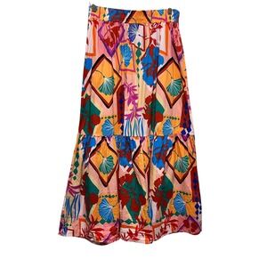 LIT Women Maxi Skirt M Abstract Multicolor Boho Art Print Tiered Funky Chic Folk